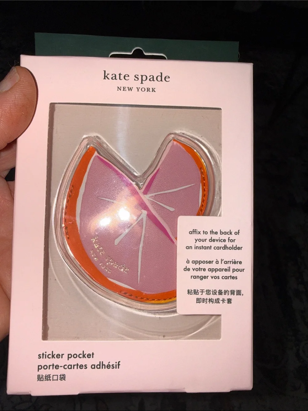 kate spade Pink and Orange Heart Sticker Pocket Cardholder
